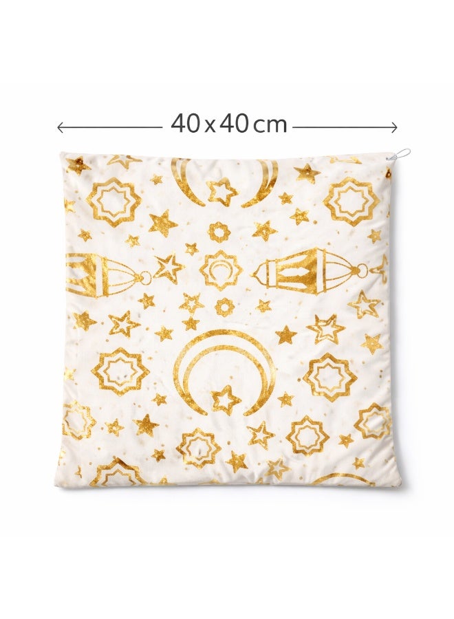 طقم 2 كيس خدادية رمضانية أبيض × ذهبي – مقاس 40 × 40 سم – وسادات انتريه – قطن وكتان - Image 4